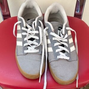 adidas Grey Canvas Sneakers with White Stripes and Gum Sole no box
